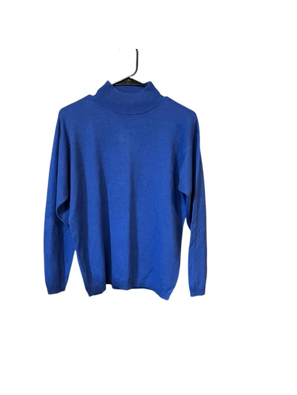 Alexa Grace Silk Cashmere Mock Neck Sweater Women’s M Blue Long Sleeve Knit